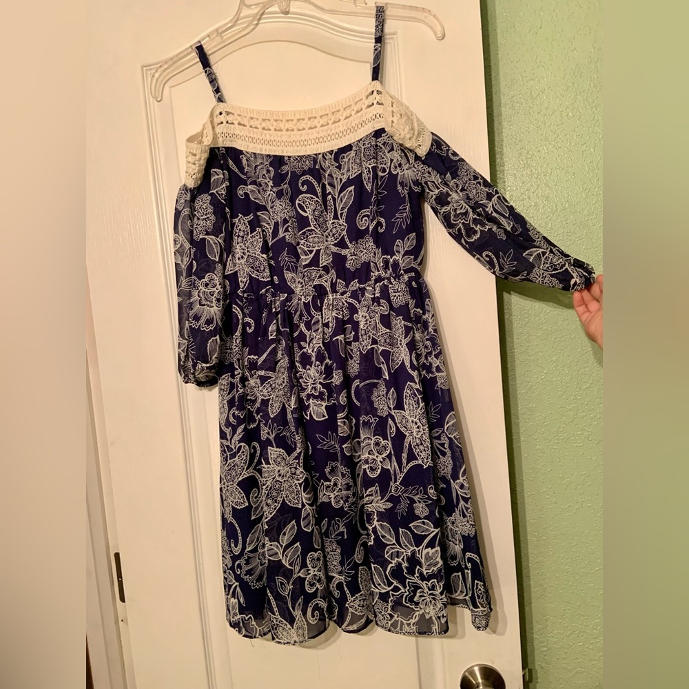 By & By navy blue, off shoulder dress with 1/4 sleeve